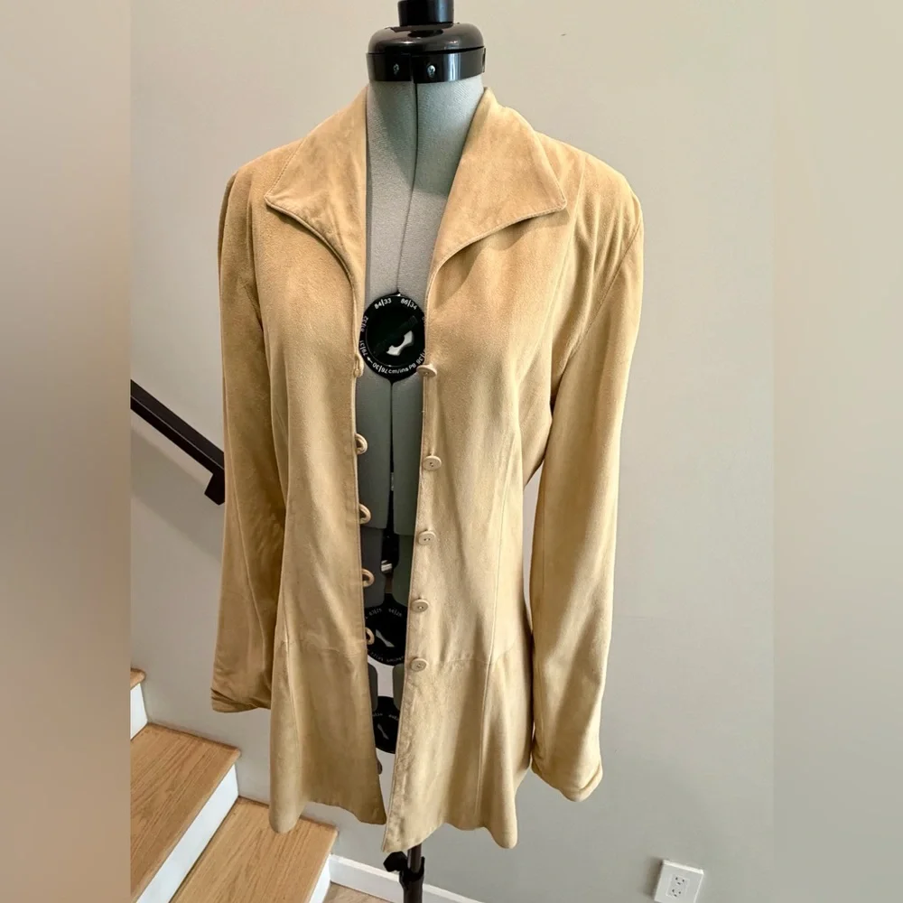 Krizia VTG Sheepskin Suede Button-Front Jacket, tan, IT40 but modern XS, EUC - Picture 8 of 15